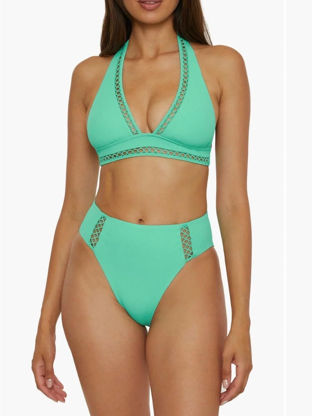BECCA High-Rise Bikini Bottom in Aqua Mint